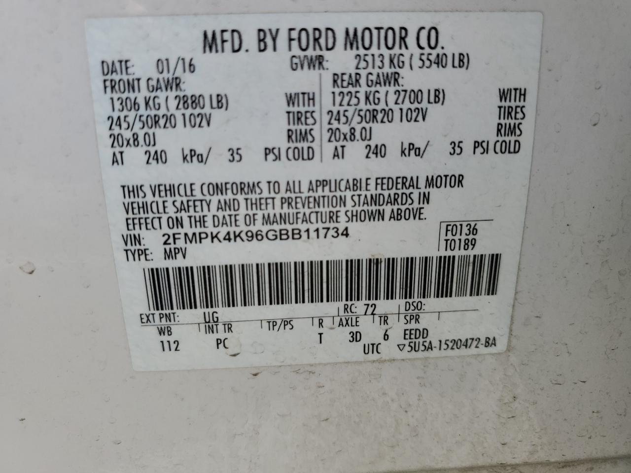 2016 Ford Edge Titanium VIN: 2FMPK4K96GBB11734 Lot: 66231425