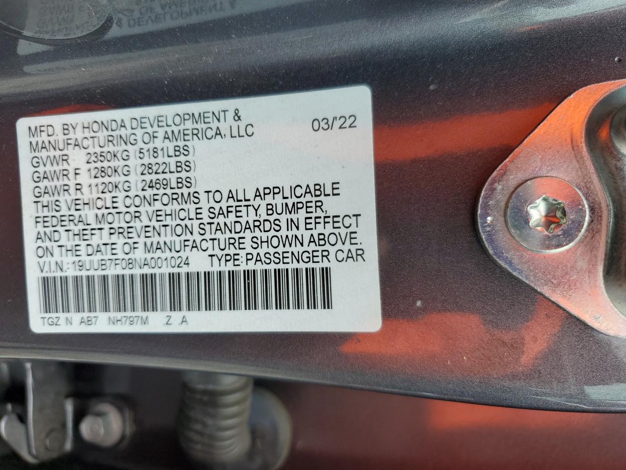 19uub7f08na001024 19UUB7F08NA001024 2022 Acura Tlx Type S
