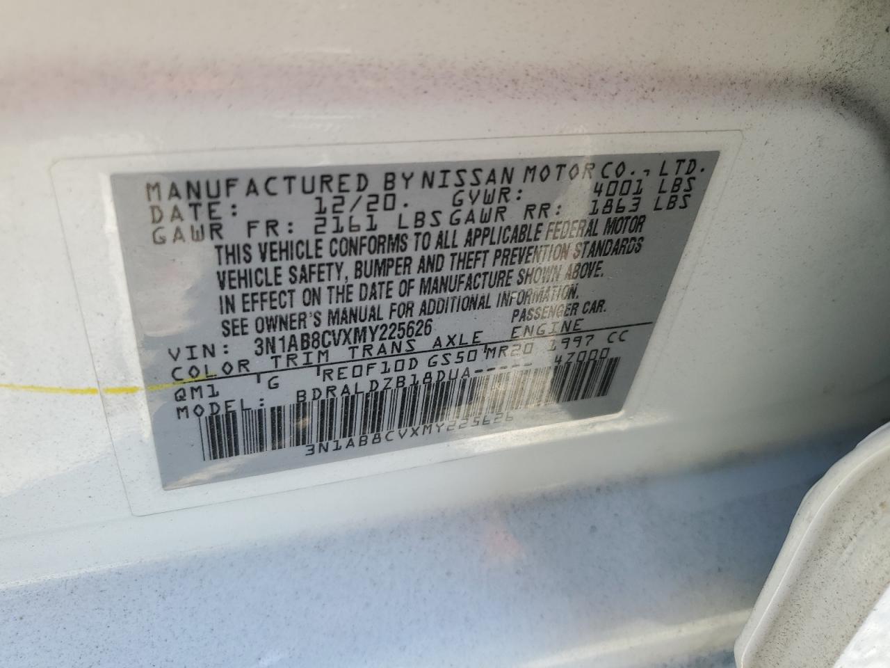 2021 Nissan Sentra Sv VIN: 3N1AB8CVXMY225626 Lot: 62941595