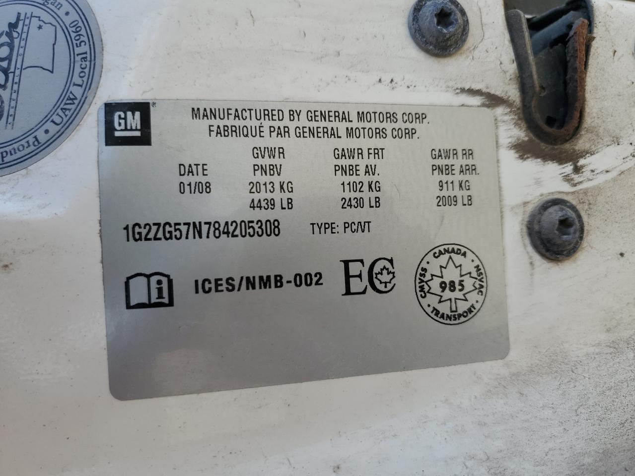 1g2zg57n784205308 1G2ZG57N784205308 2008 Pontiac G6 Base