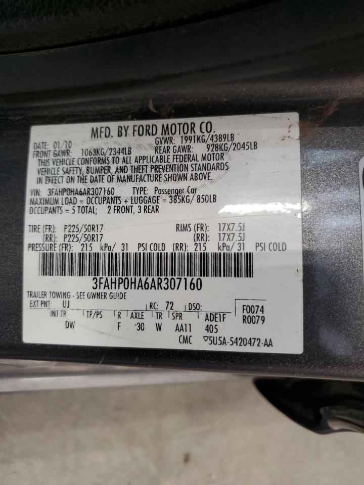 2010 Ford Fusion Se VIN: 3FAHP0HA6AR307160 Lot: 63509985