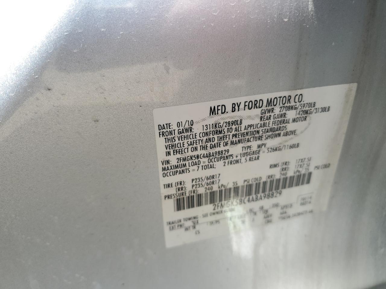 2010 Ford Flex Se VIN: 2FMGK5BC4ABA98829 Lot: 64072025