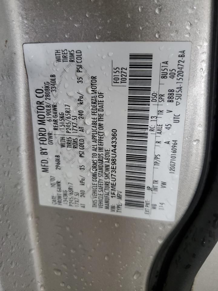2008 Ford Explorer Xlt VIN: 1FMEU73E98UA43360 Lot: 63999745
