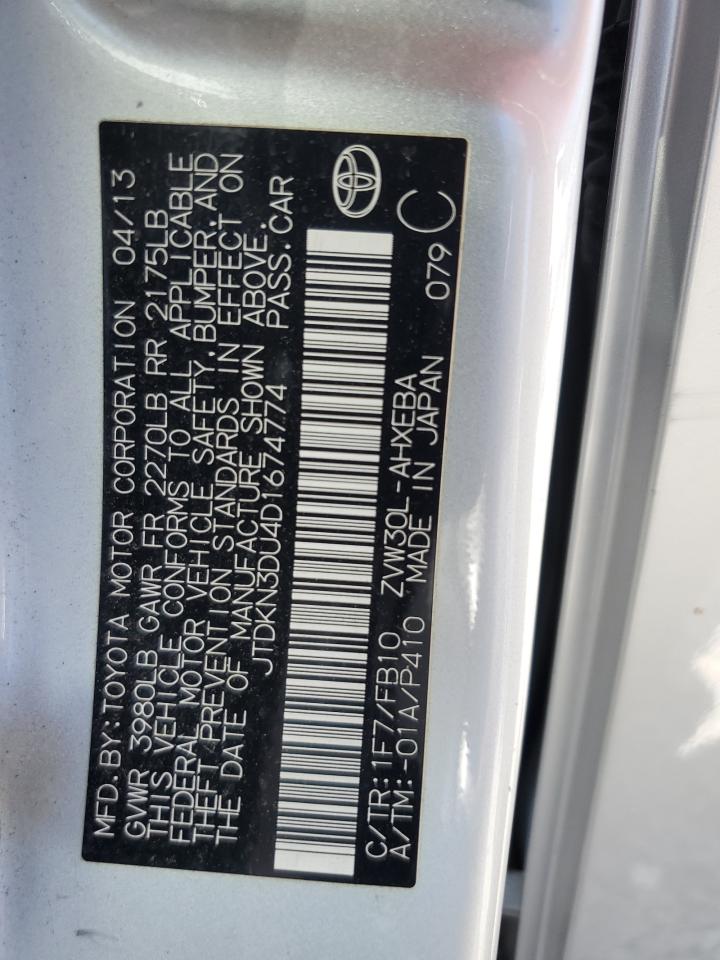 2013 Toyota Prius VIN: JTDKN3DU4D1674774 Lot: 65704015