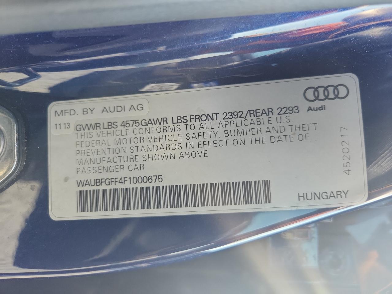 2015 Audi A3 Premium VIN: WAUBFGFF4F1000675 Lot: 62854915