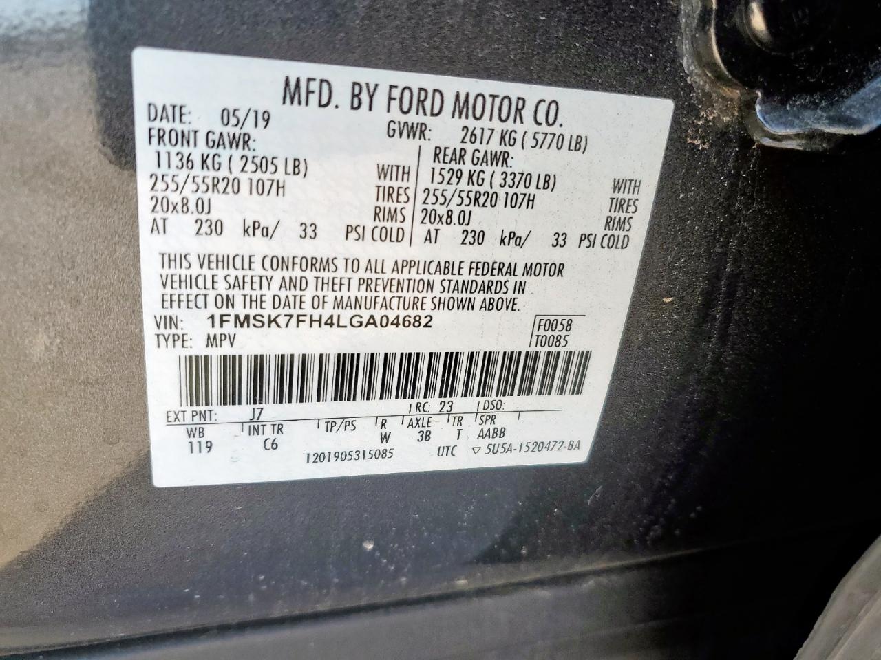 2020 Ford Explorer Limited VIN: 1FMSK7FH4LGA04682 Lot: 65286325