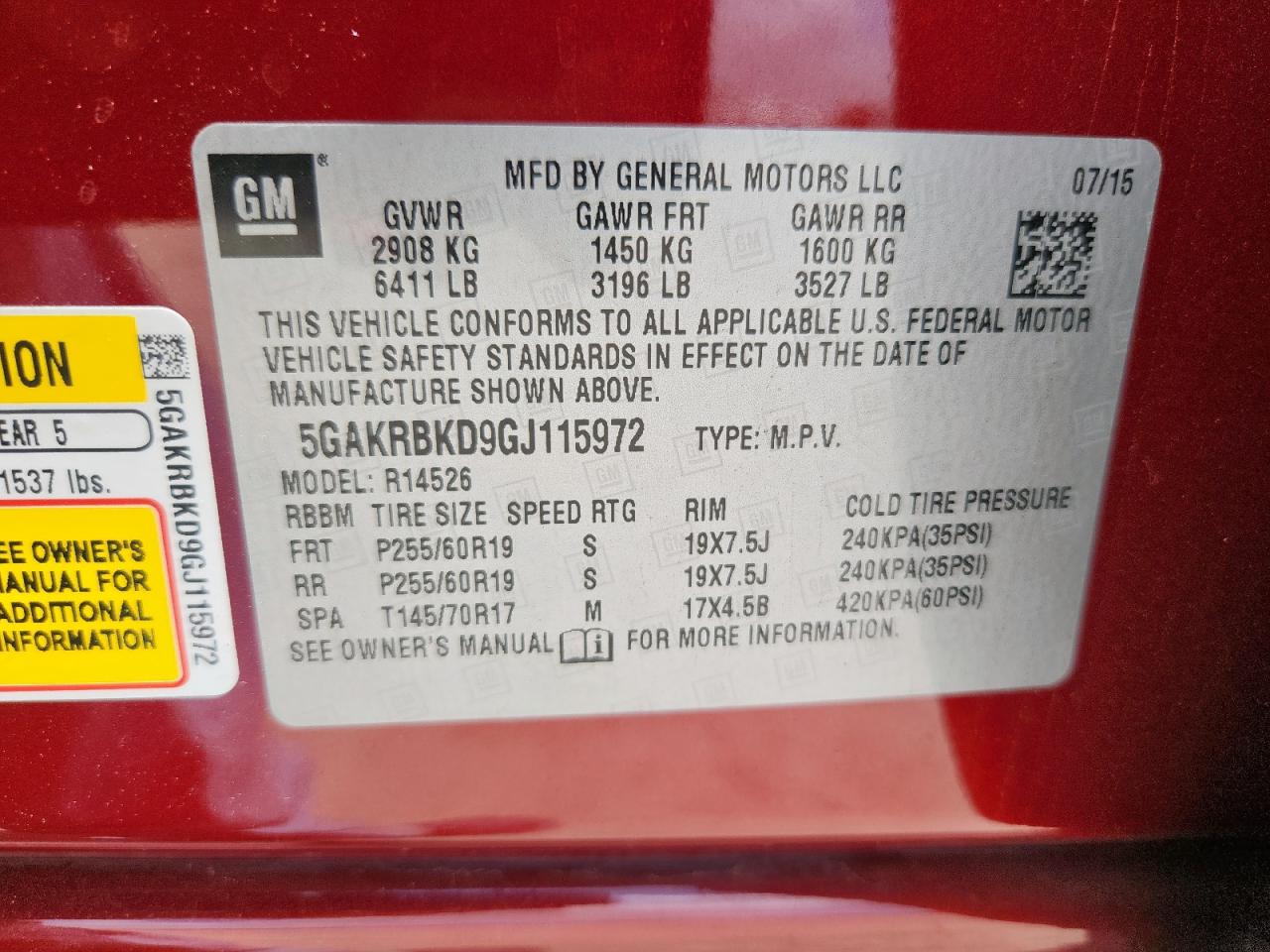 2016 Buick Enclave VIN: 5GAKRBKD9GJ115972 Lot: 65014895