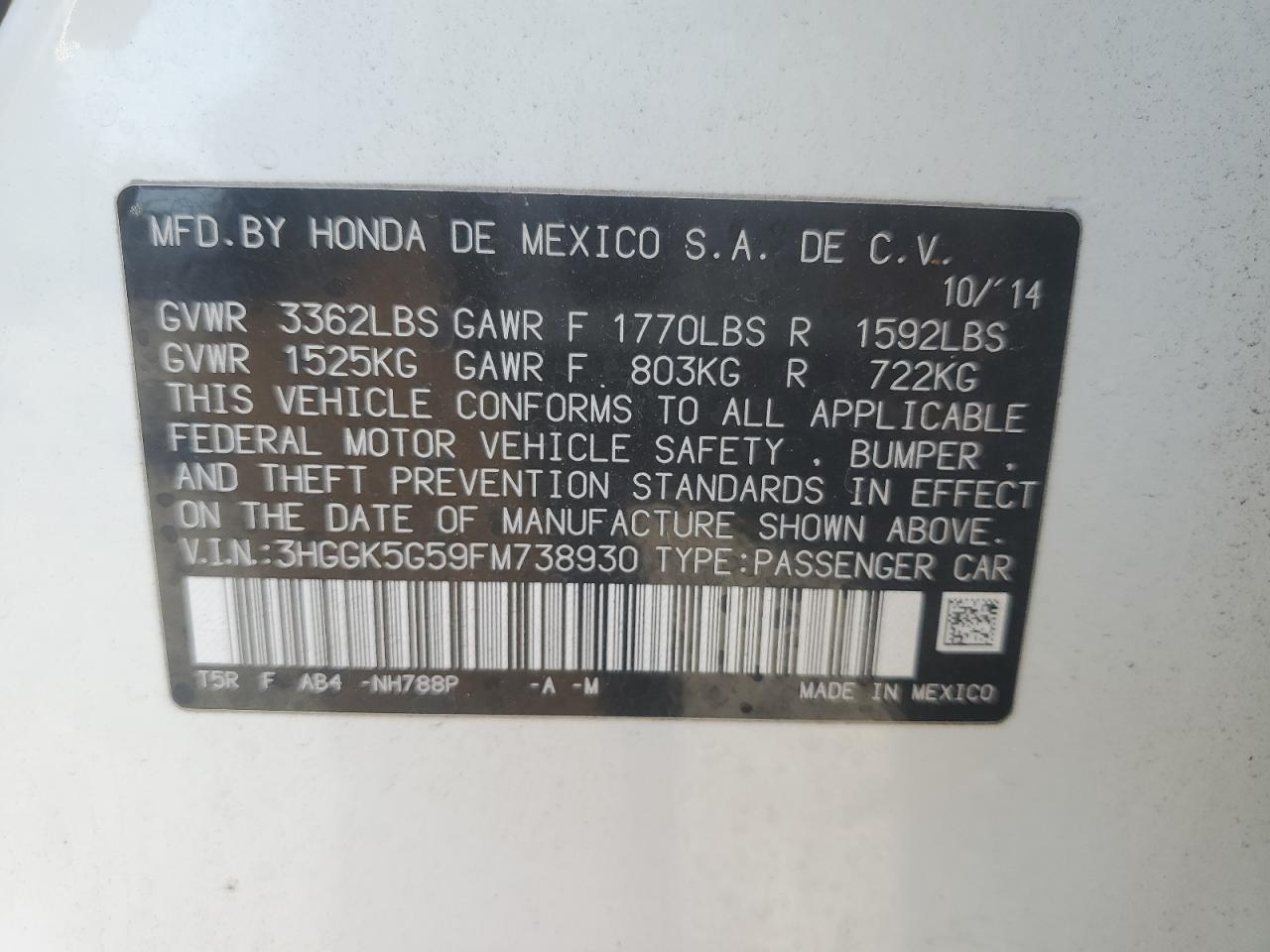 2015 Honda Fit Lx VIN: 3HGGK5G59FM738930 Lot: 65272435