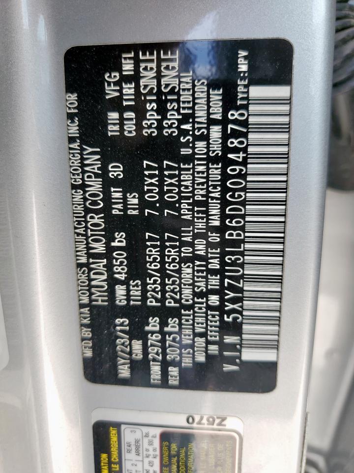 2013 Hyundai Santa Fe Sport VIN: 5XYZU3LB6DG094878 Lot: 64106205