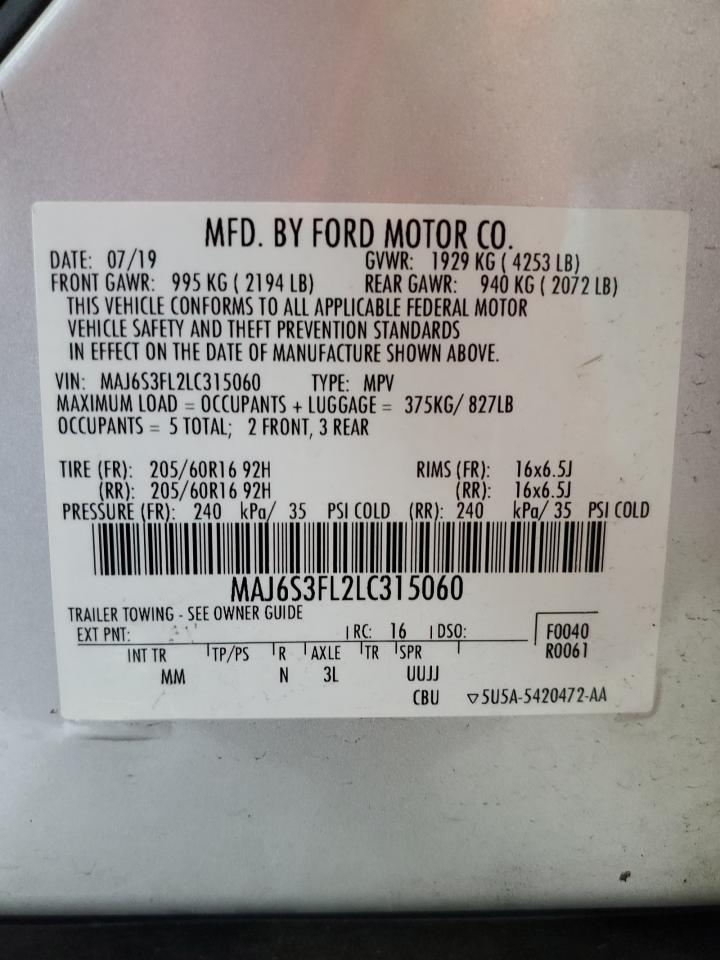 2020 Ford Ecosport S VIN: MAJ6S3FL2LC315060 Lot: 63899545