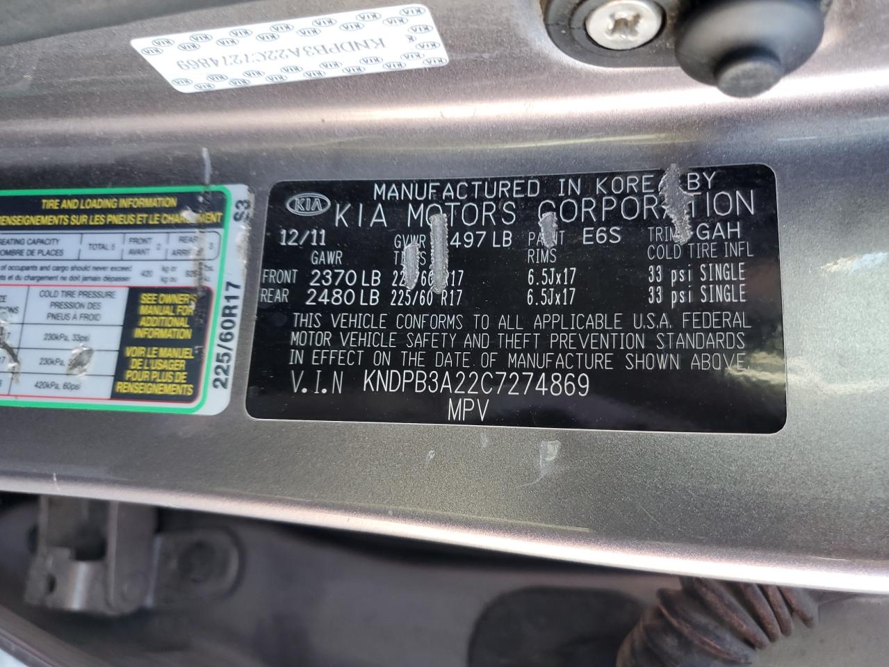 kndpb3a22c7274869 KNDPB3A22C7274869 2012 Kia Sportage Base