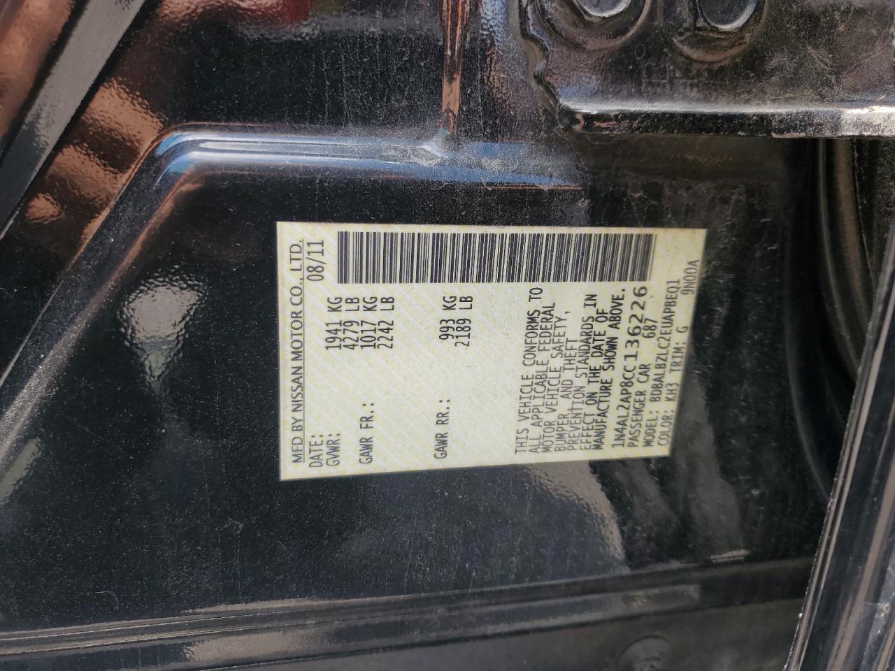 1n4al2ap8cc136226 1N4AL2AP8CC136226 2012 Nissan Altima Base
