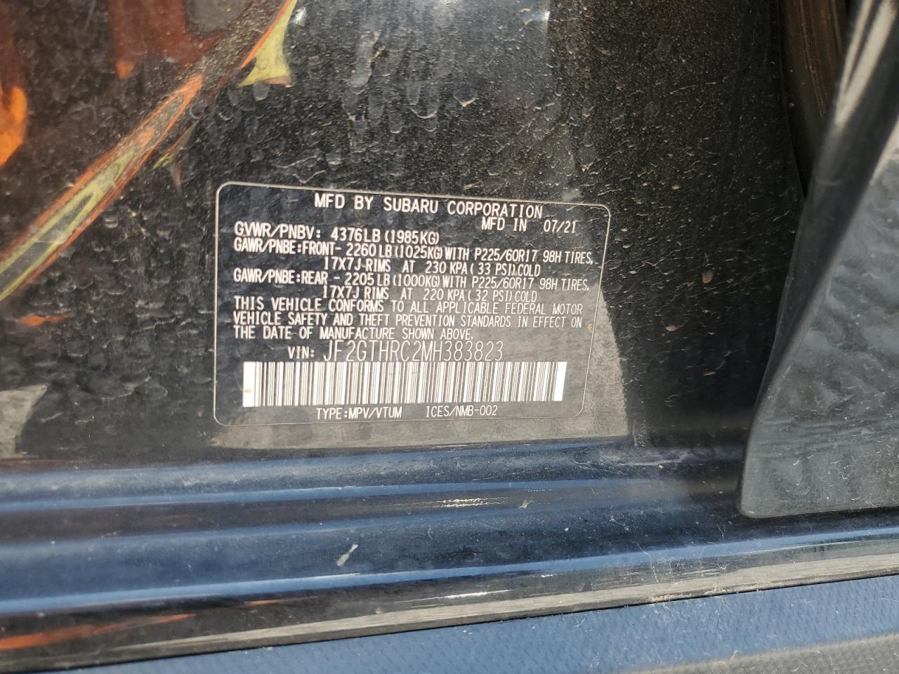 2021 Subaru Crosstrek Sport VIN: JF2GTHRC2MH383823 Lot: 63086745