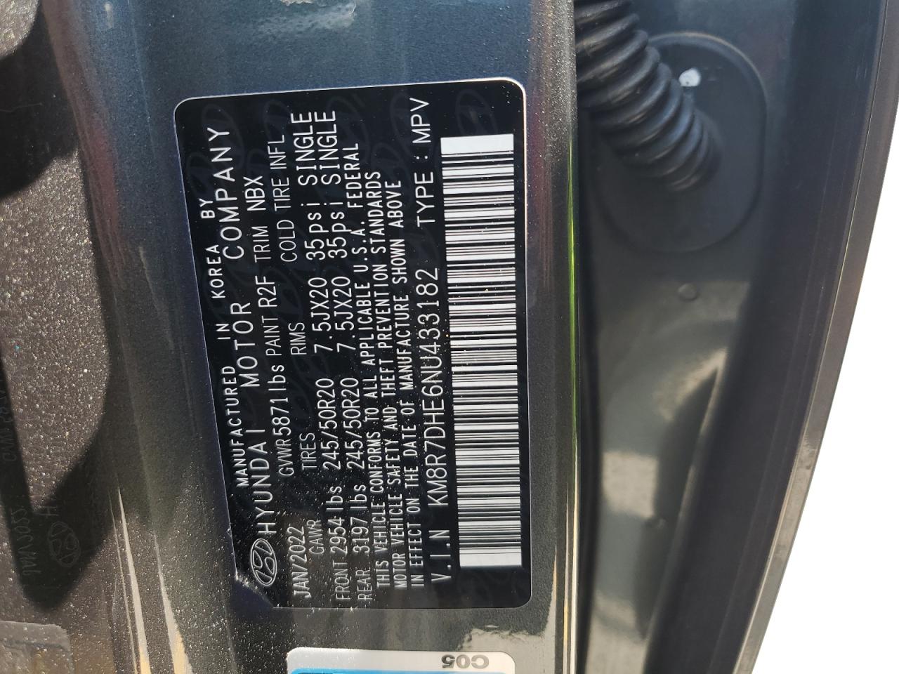 2022 Hyundai Palisade Calligraphy VIN: KM8R7DHE6NU433182 Lot: 64933755