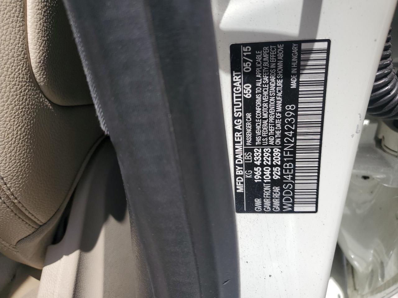 wddsj4eb1fn242398 WDDSJ4EB1FN242398 2015 Mercedes-Benz Cla 250