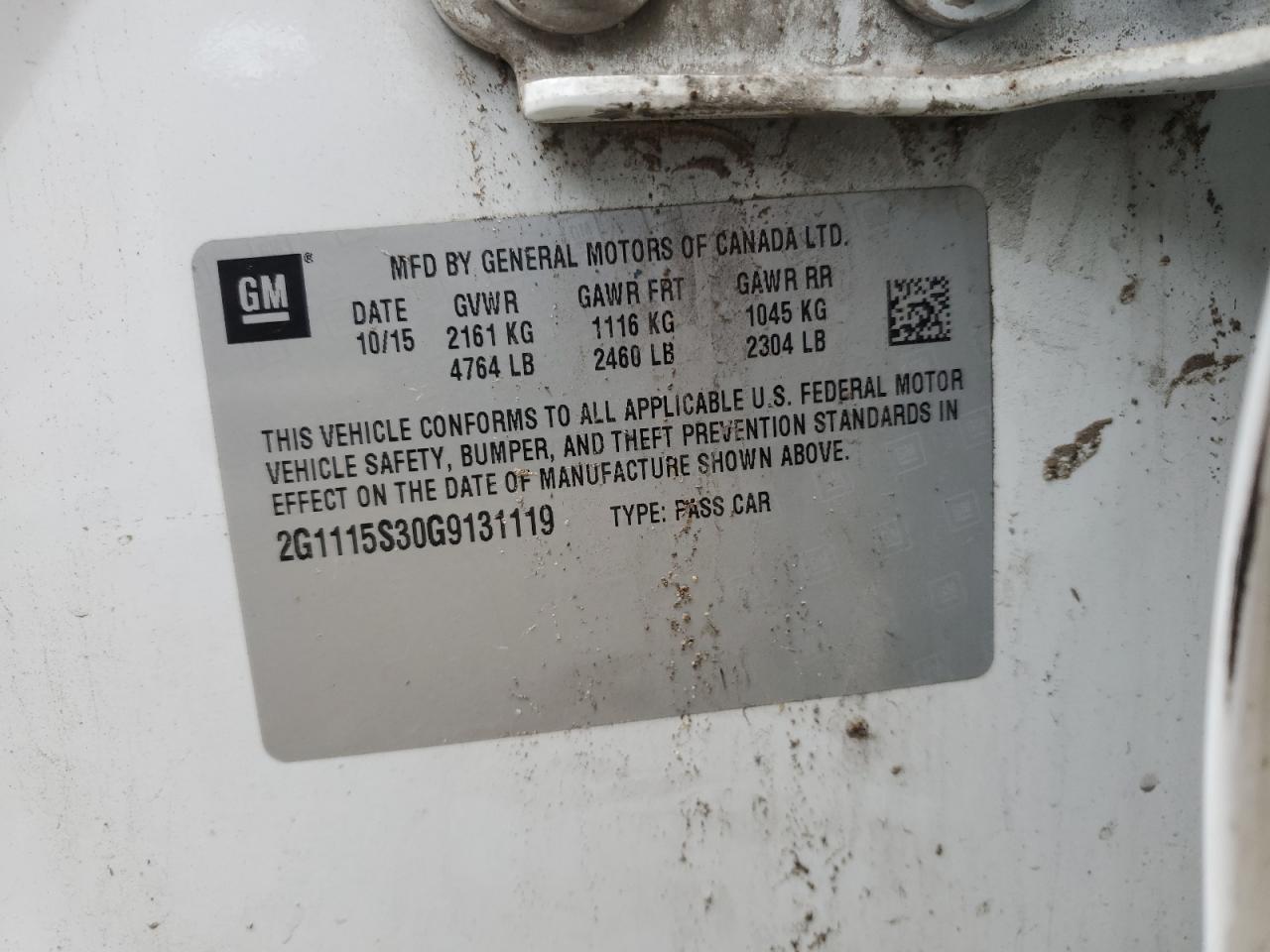 2016 Chevrolet Impala Lt VIN: 2G1115S30G9131119 Lot: 66858735