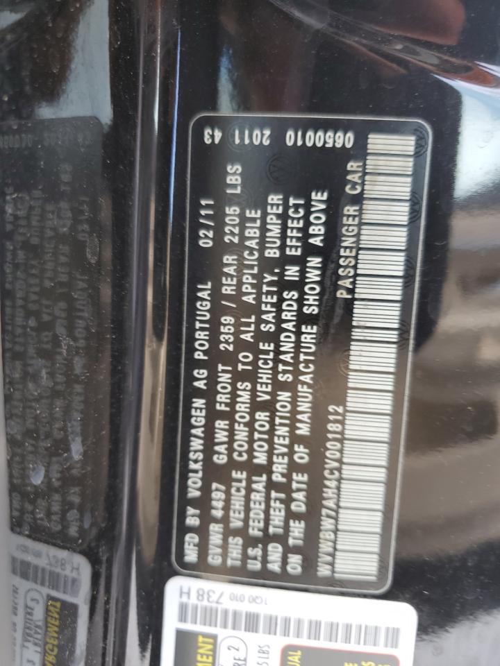 2012 Volkswagen Eos Komfort VIN: WVWBW7AH4CV001812 Lot: 63624145