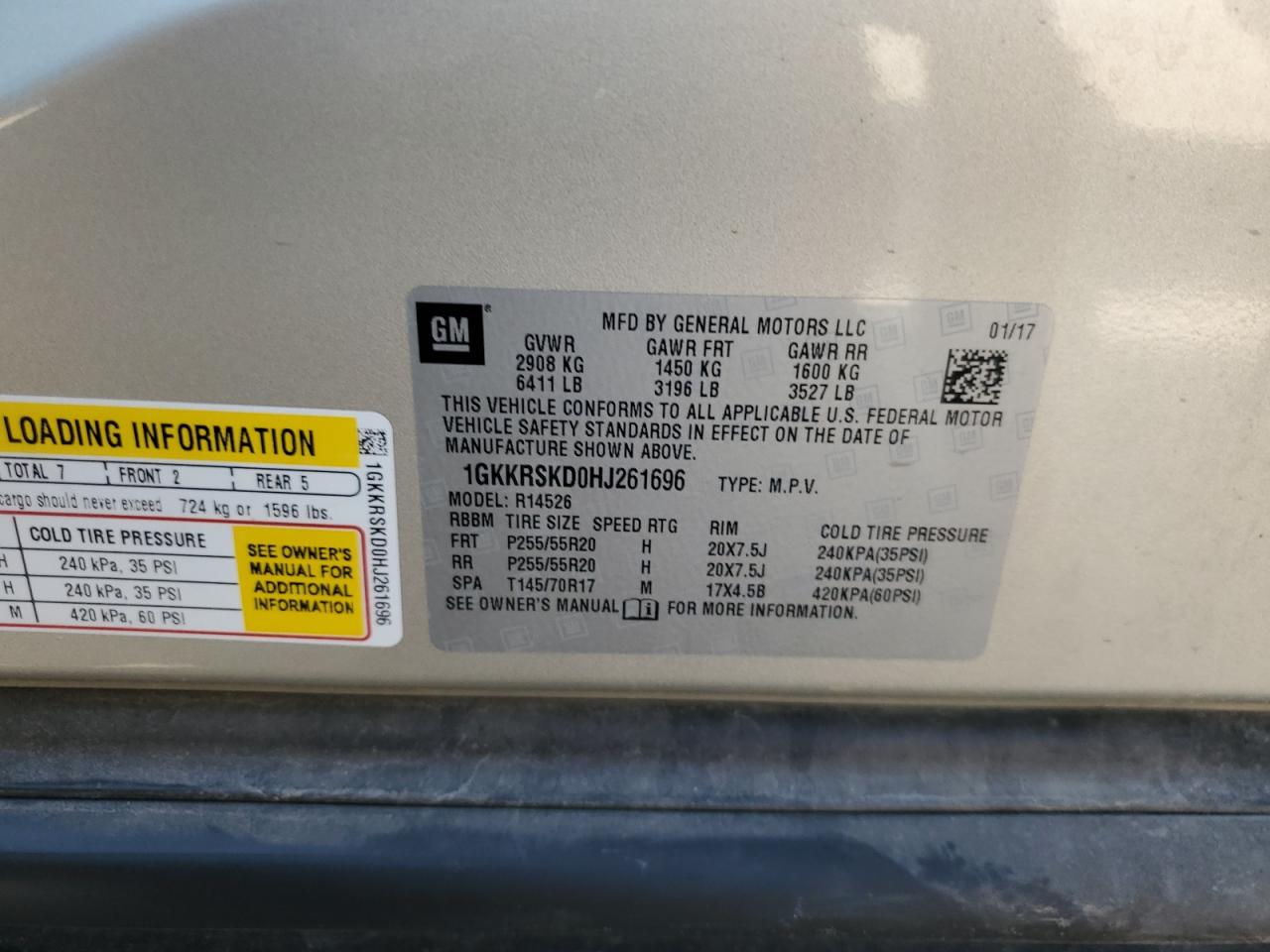 2017 GMC Acadia Limited Slt-2 VIN: 1GKKRSKD0HJ261696 Lot: 65704635