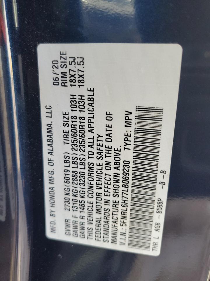 2020 Honda Odyssey Exl VIN: 5FNRL6H77LB069230 Lot: 64665255