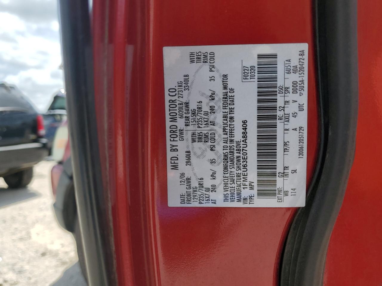 2007 Ford Explorer Xlt VIN: 1FMEU63E07UA88406 Lot: 63583885