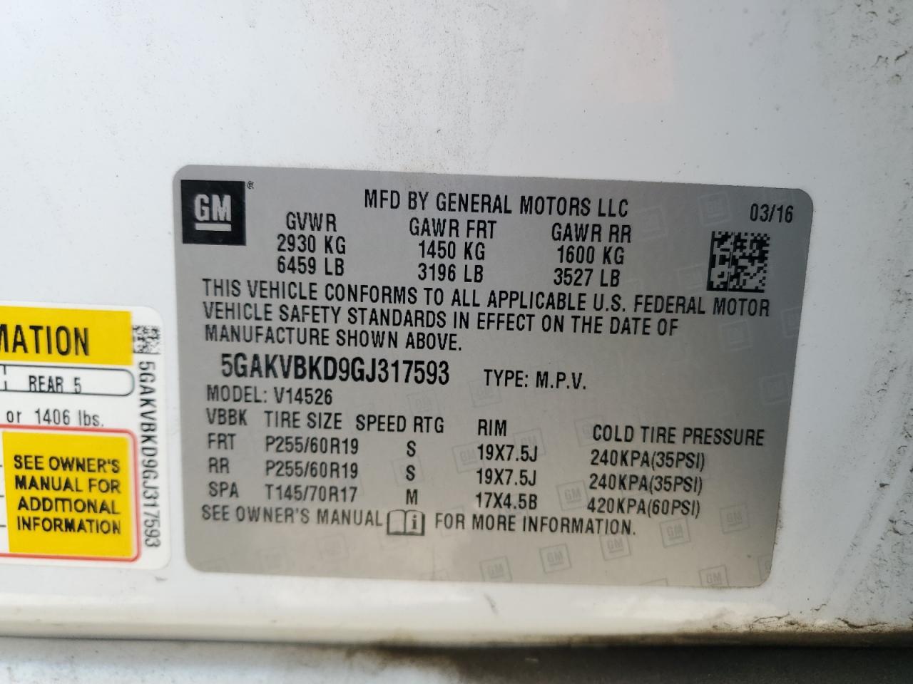 2016 Buick Enclave VIN: 5GAKVBKD9GJ317593 Lot: 62502335