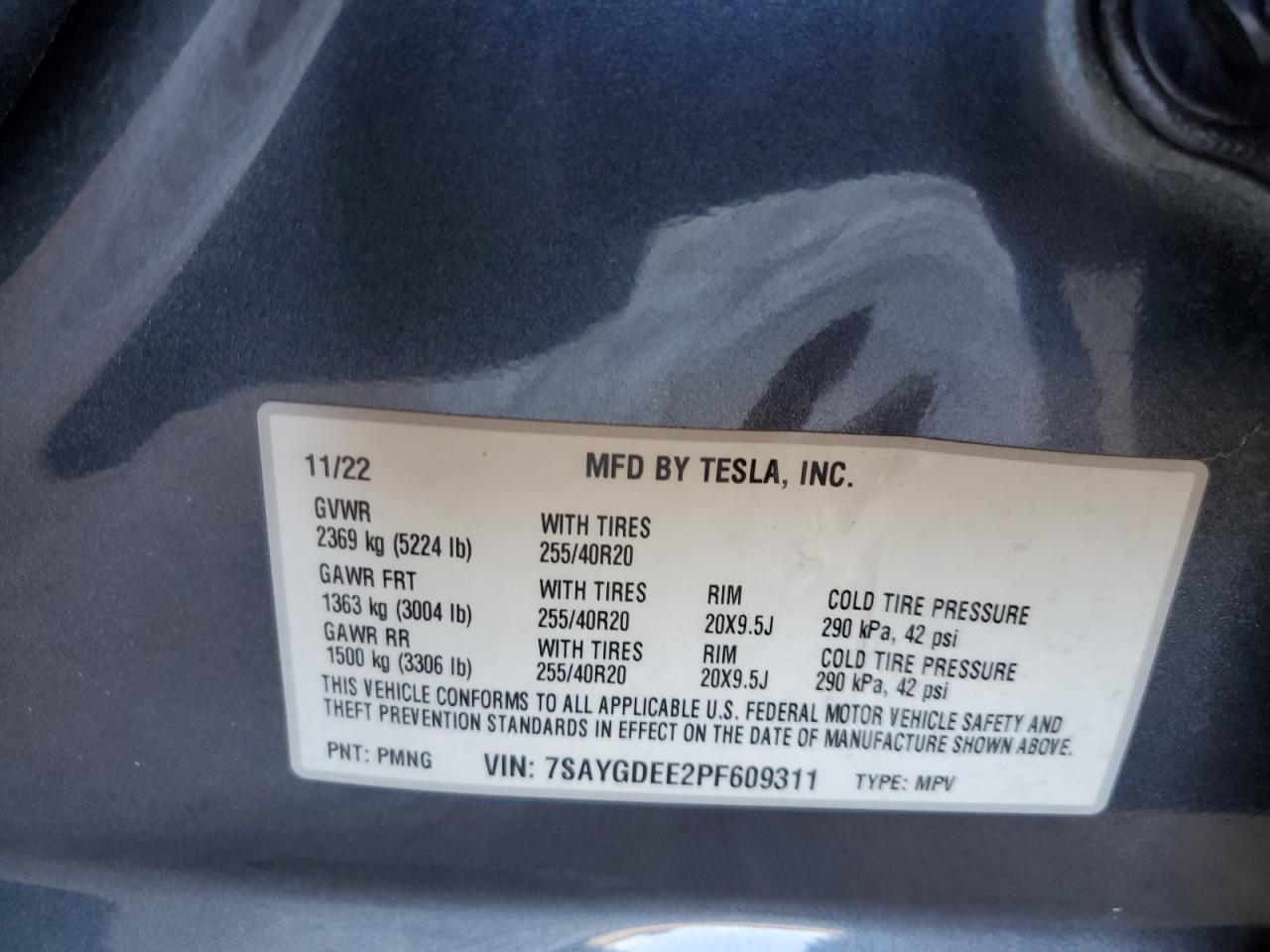 2023 Tesla Model Y VIN: 7SAYGDEE2PF609311 Lot: 65811445