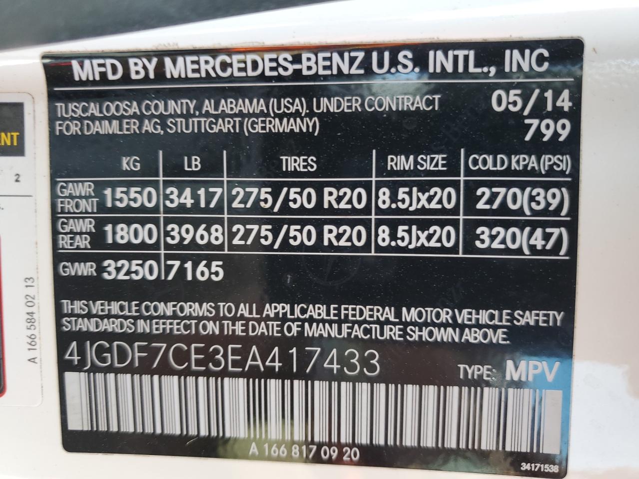 2014 Mercedes-Benz Gl 450 4Matic VIN: 4JGDF7CE3EA417433 Lot: 63341195