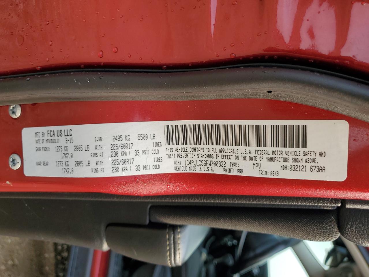 2015 Jeep Cherokee Latitude VIN: 1C4PJLCS6FW700332 Lot: 66513315