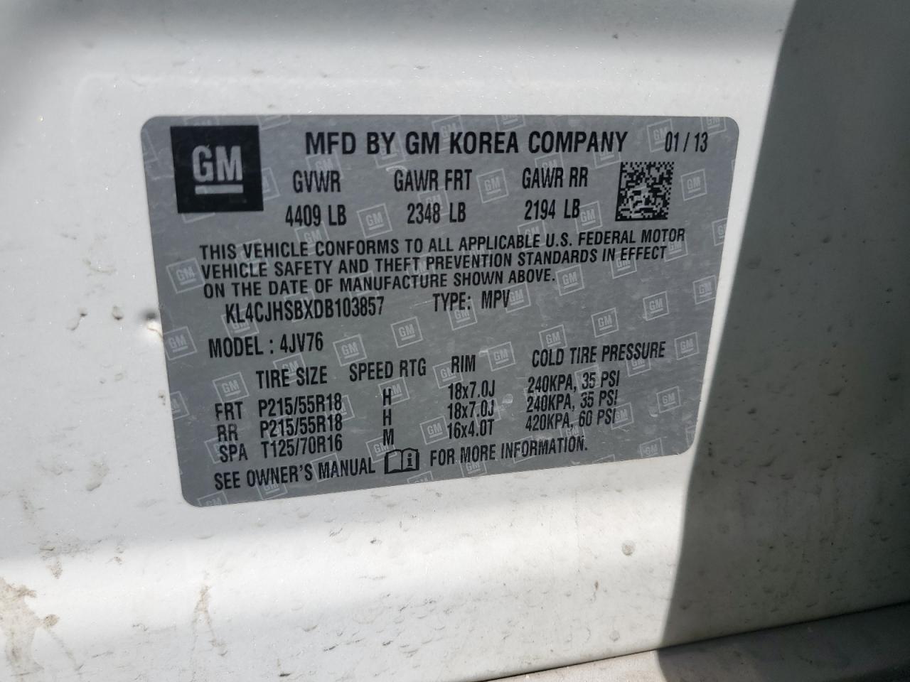 2013 Buick Encore Premium VIN: KL4CJHSBXDB103857 Lot: 66374645