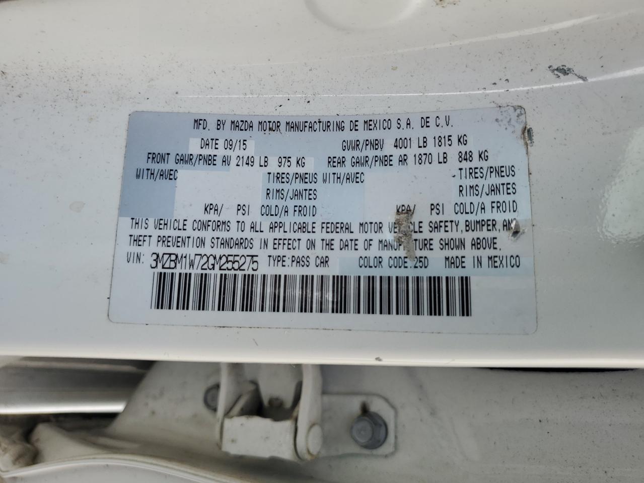 2016 Mazda 3 Touring VIN: 3MZBM1W72GM255275 Lot: 65408755