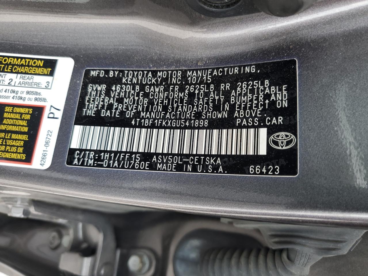 4t1bf1fkxgu541898 4T1BF1FKXGU541898 2016 Toyota Camry Le