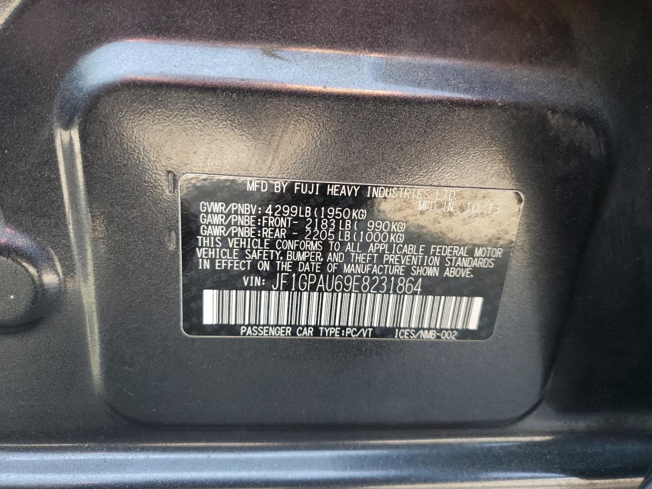 2014 Subaru Impreza Sport Limited VIN: JF1GPAU69E8231864 Lot: 64654135