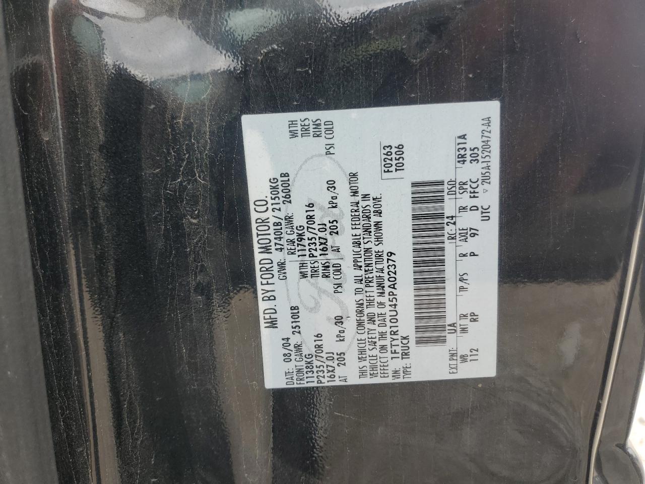 2005 Ford Ranger VIN: 1FTYR10U45PA02379 Lot: 65056125