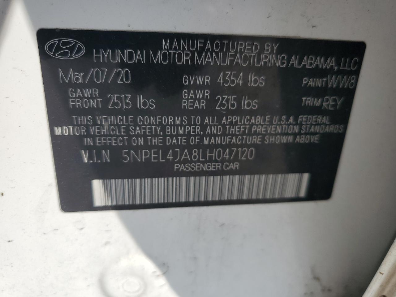 2020 Hyundai Sonata Sel VIN: 5NPEL4JA8LH047120 Lot: 63406275