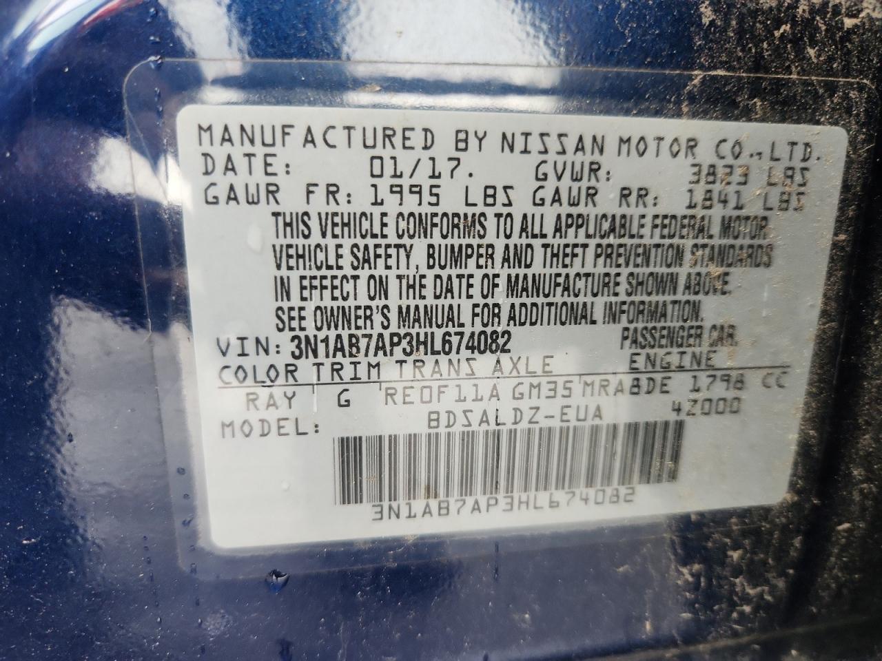 2017 Nissan Sentra S VIN: 3N1AB7AP3HL674082 Lot: 65175855