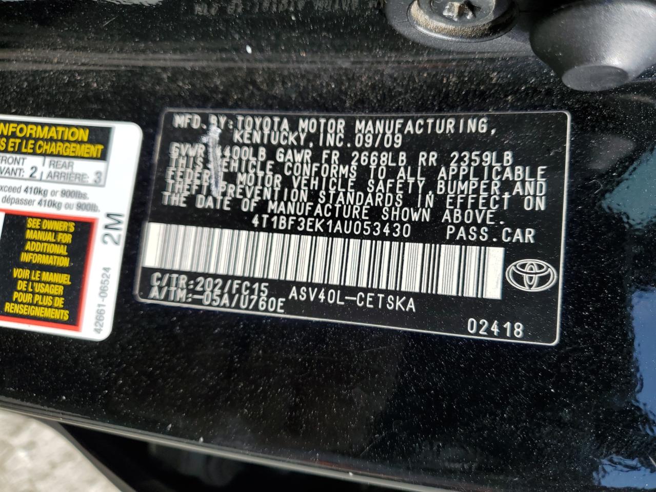 2010 Toyota Camry Base VIN: 4T1BF3EK1AU053430 Lot: 65293655