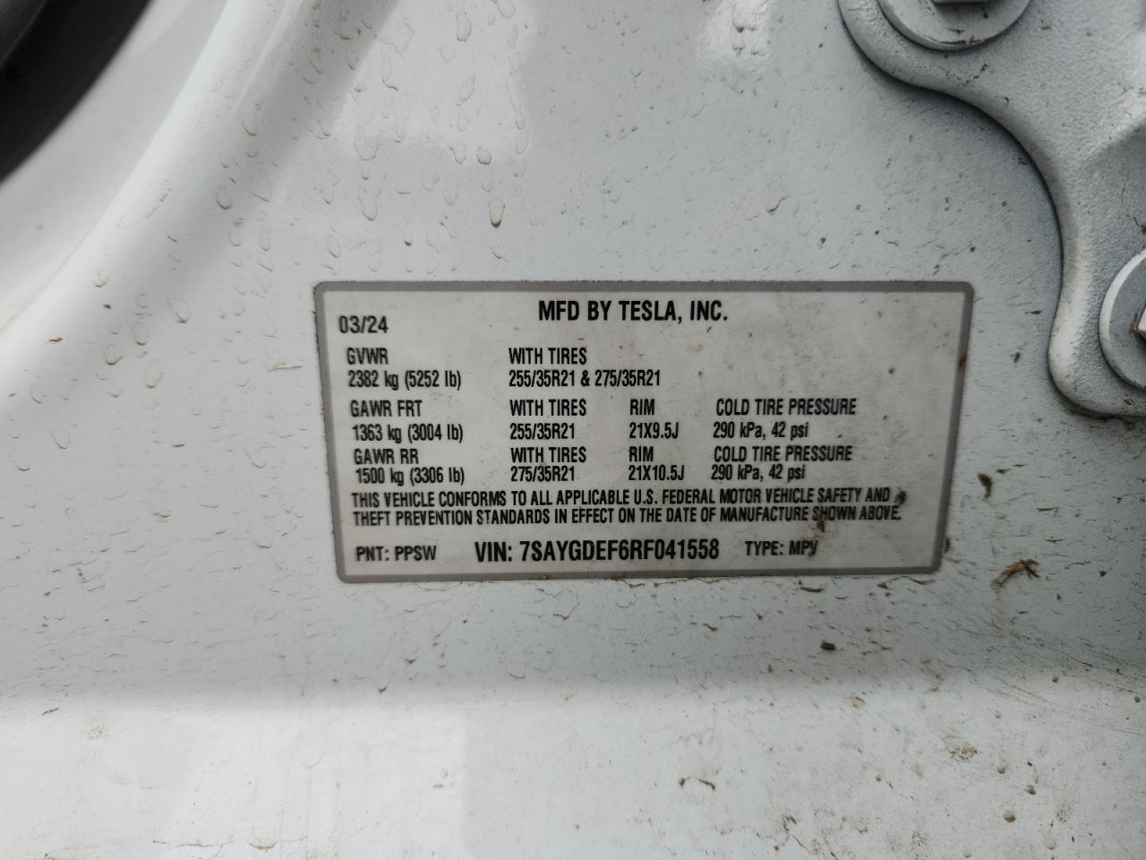 2024 Tesla Model Y VIN: 7SAYGDEF6RF041558 Lot: 64287405