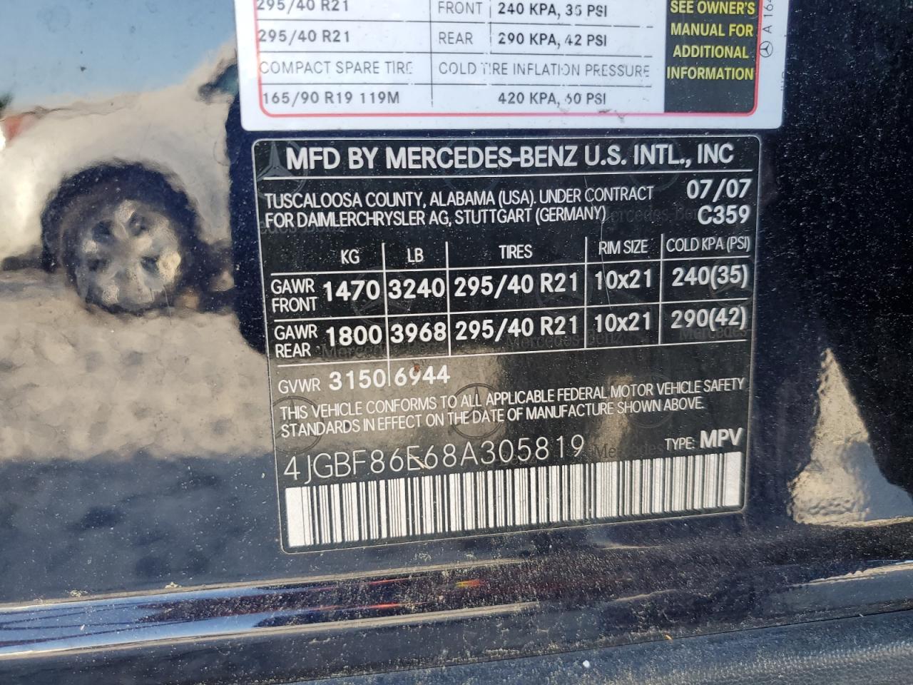 2008 Mercedes-Benz Gl 550 4Matic VIN: 4JGBF86E68A305819 Lot: 64733195