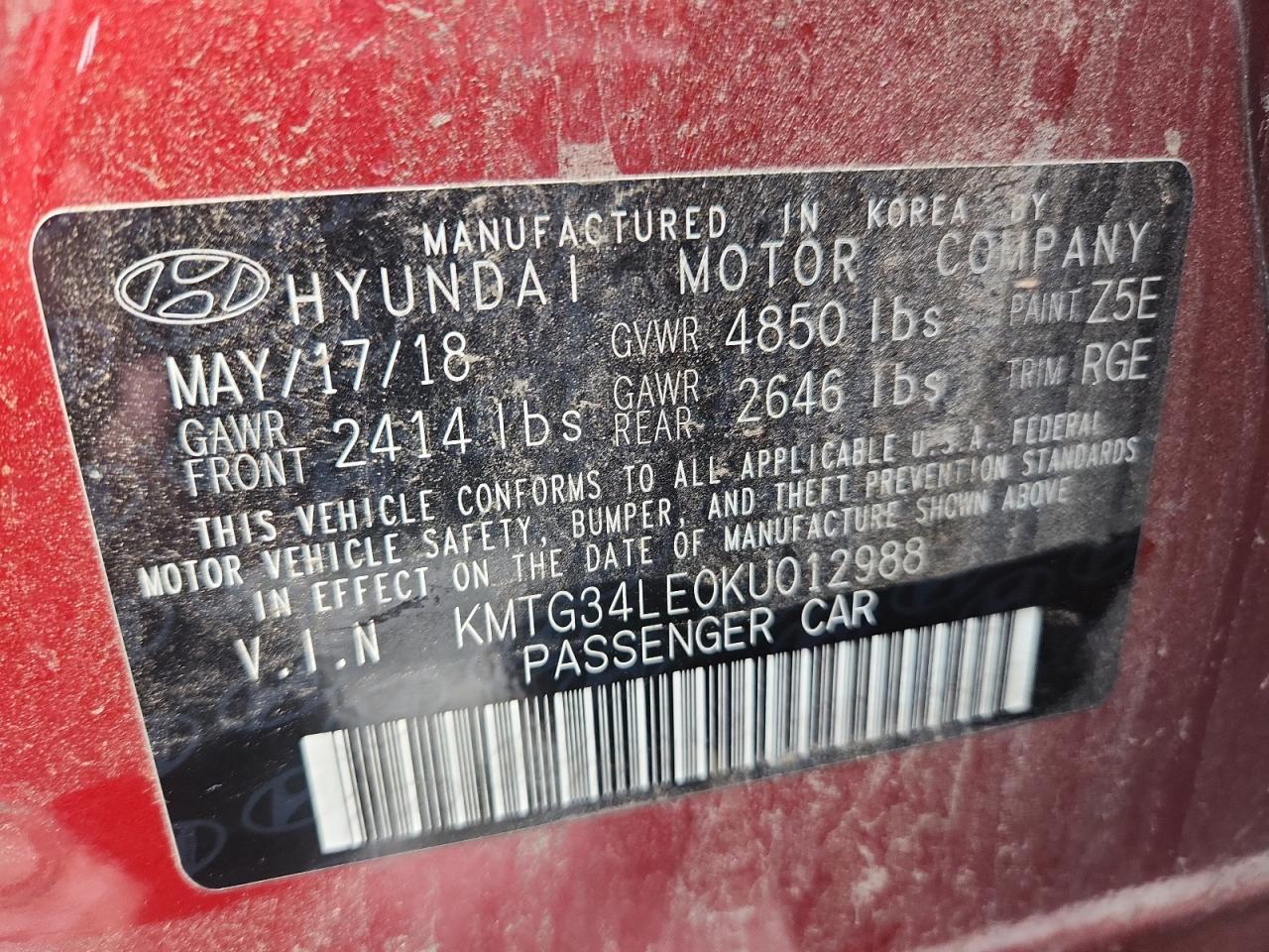 2019 Genesis G70 Prestige VIN: KMTG34LE0KU012988 Lot: 66738145