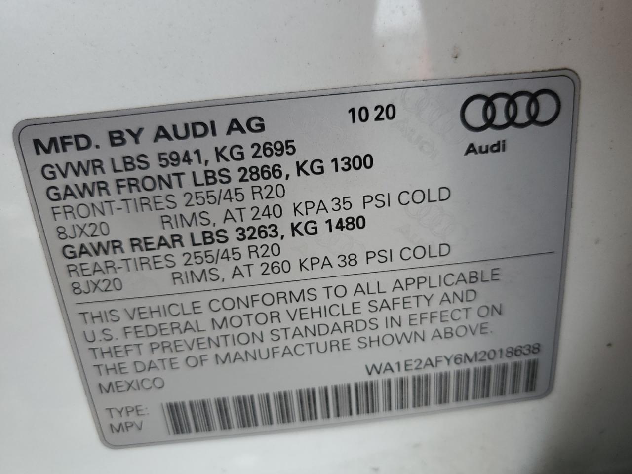 2021 Audi Q5 E Premium Plus VIN: WA1E2AFY6M2018638 Lot: 65323915