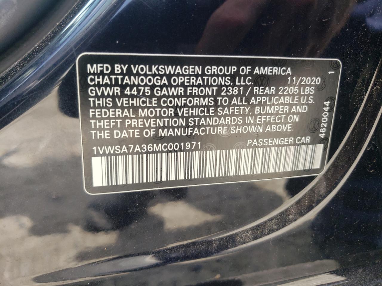 2021 Volkswagen Passat Se VIN: 1VWSA7A36MC001971 Lot: 64377985