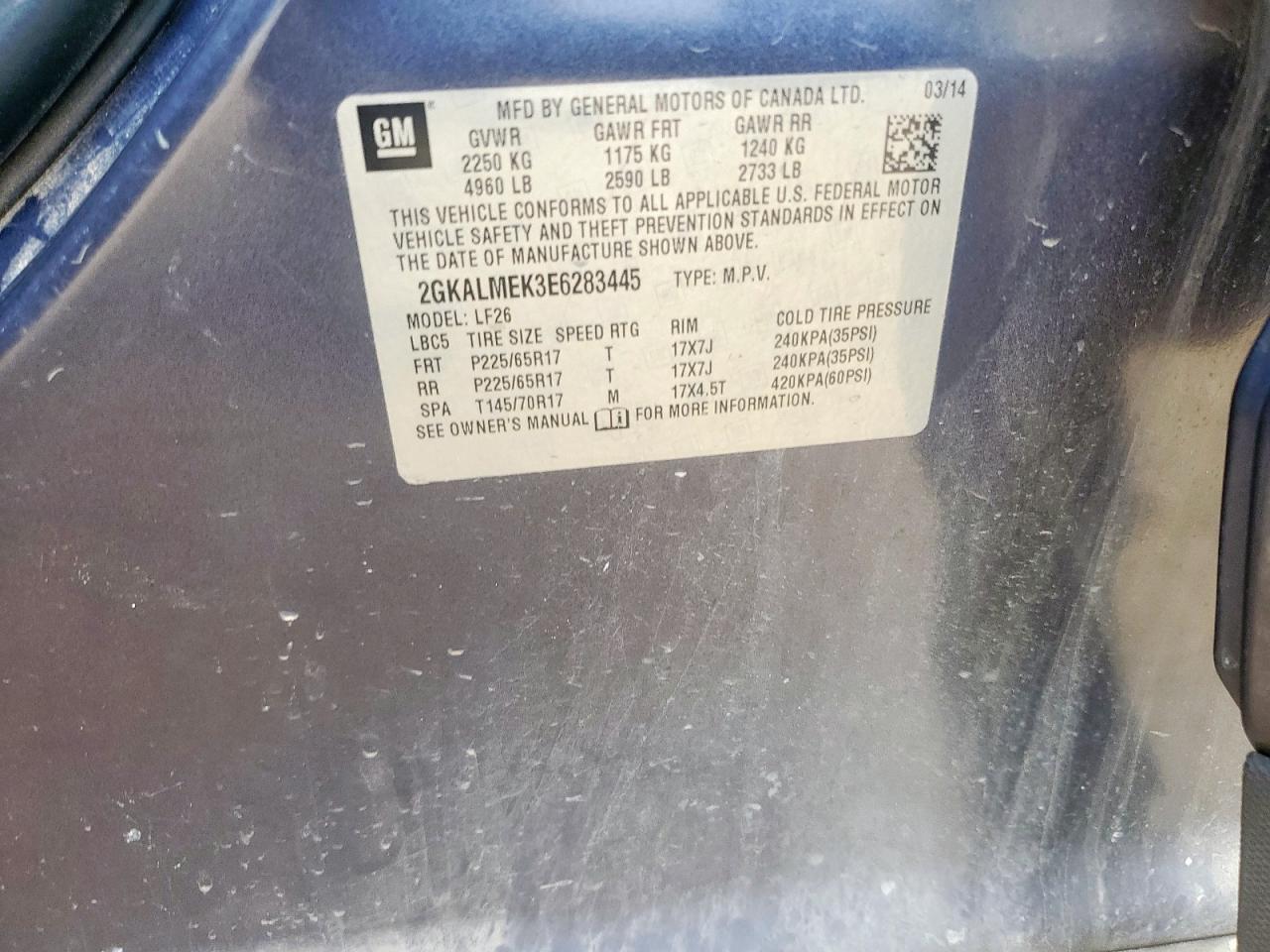 2014 GMC Terrain Sle VIN: 2GKALMEK3E6283445 Lot: 64610315