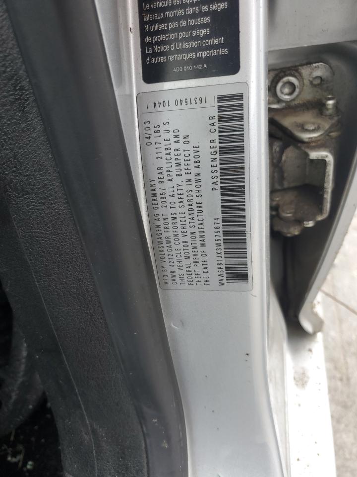 2003 Volkswagen Jetta Gls Tdi VIN: WVWSP61JX3W575674 Lot: 63258485