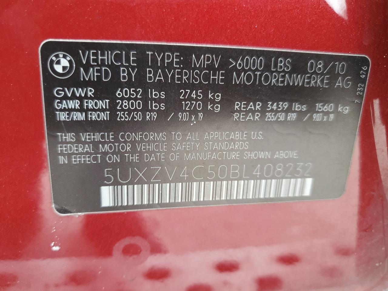 2011 BMW X5 xDrive35I VIN: 5UXZV4C50BL408232 Lot: 65079045