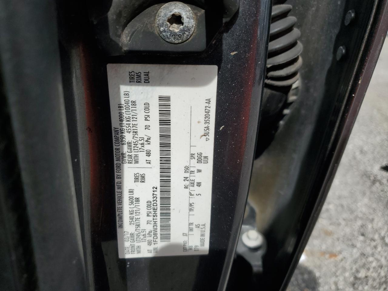 2017 Ford F350 Super Duty VIN: 1FD8W3HT5HED33712 Lot: 63810405