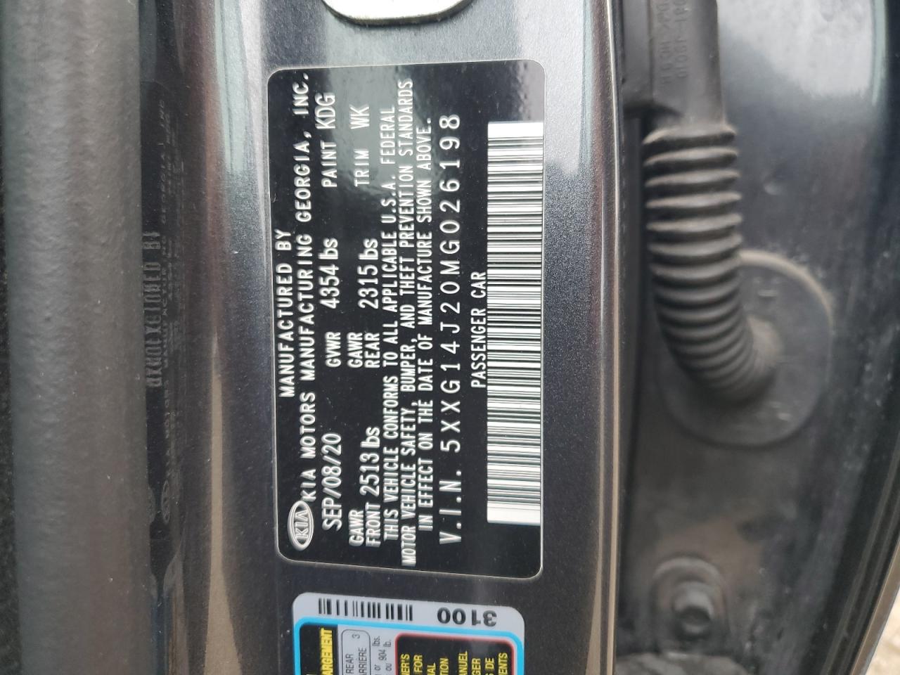 2021 Kia K5 Lxs VIN: 5XXG14J20MG026198 Lot: 64255275