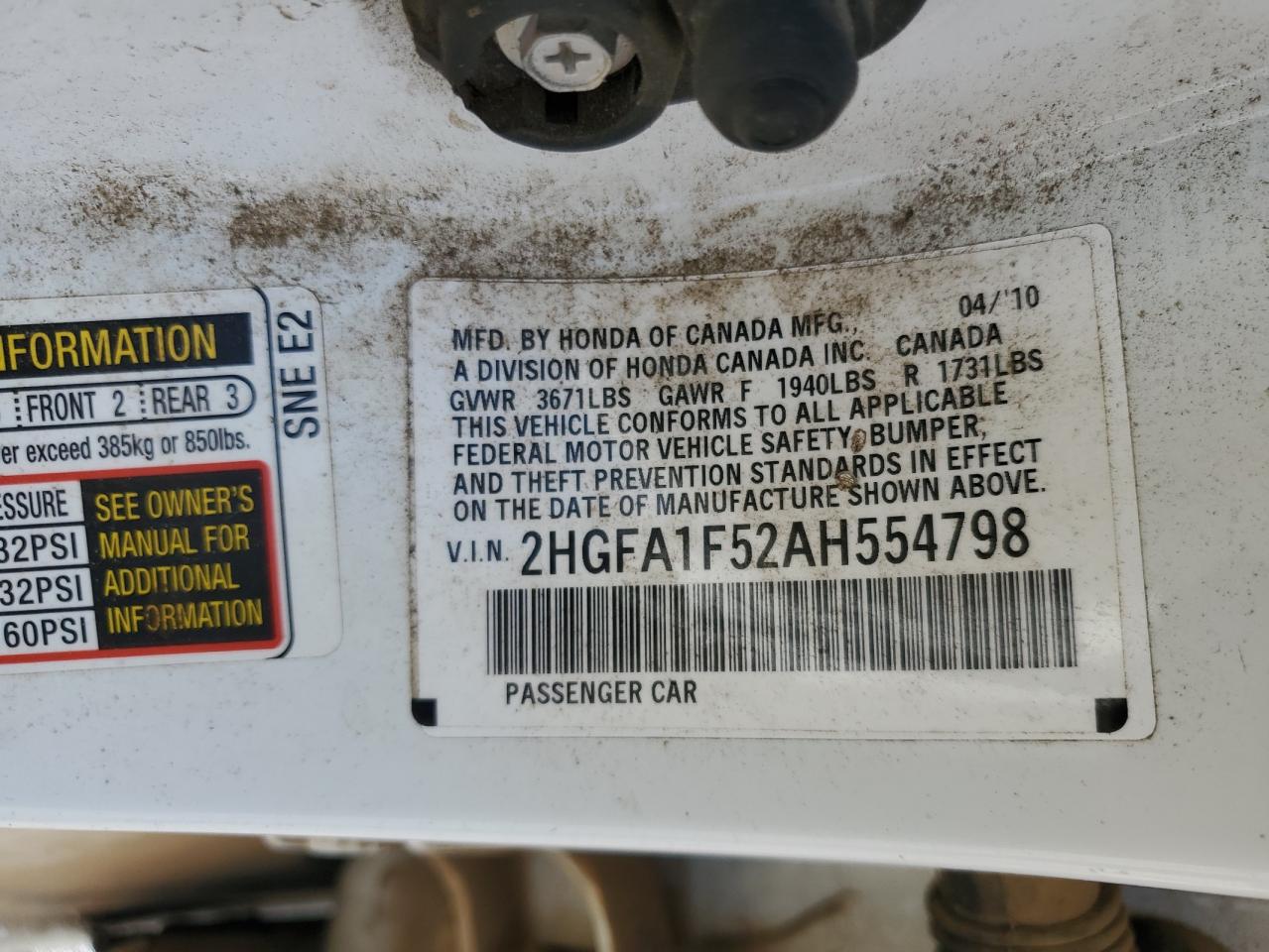 2010 Honda Civic Lx VIN: 2HGFA1F52AH554798 Lot: 64201925
