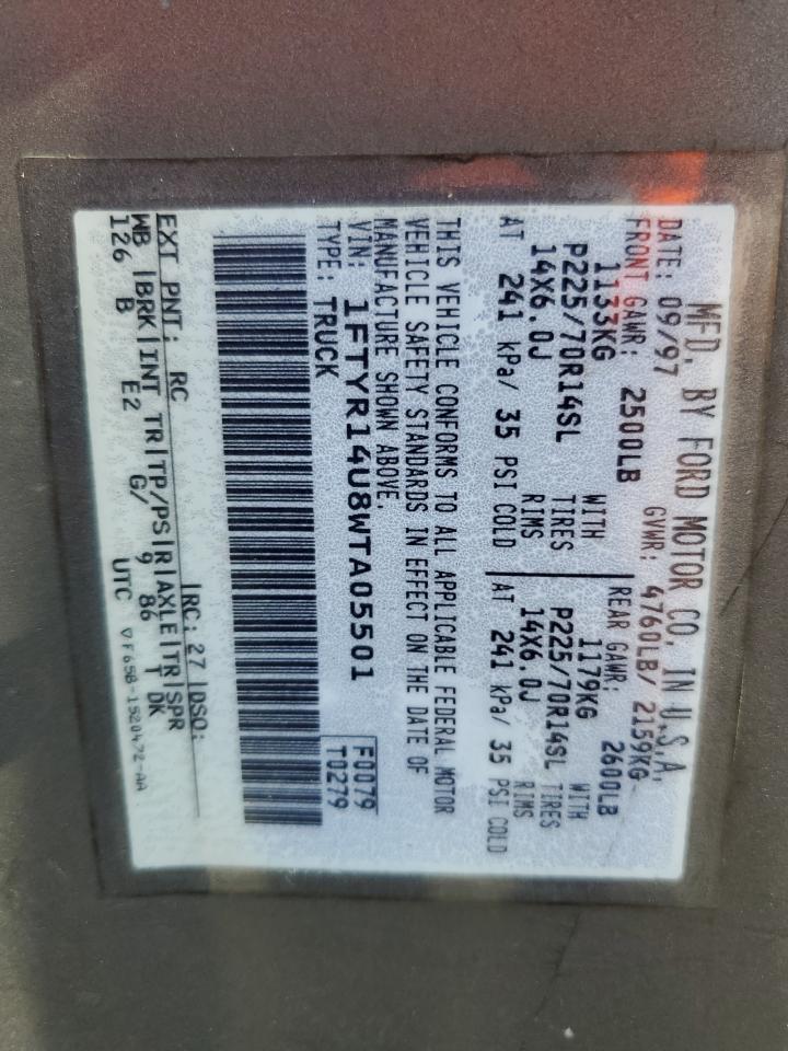 1998 Ford Ranger Super Cab VIN: 1FTYR14U8WTA05501 Lot: 65321615