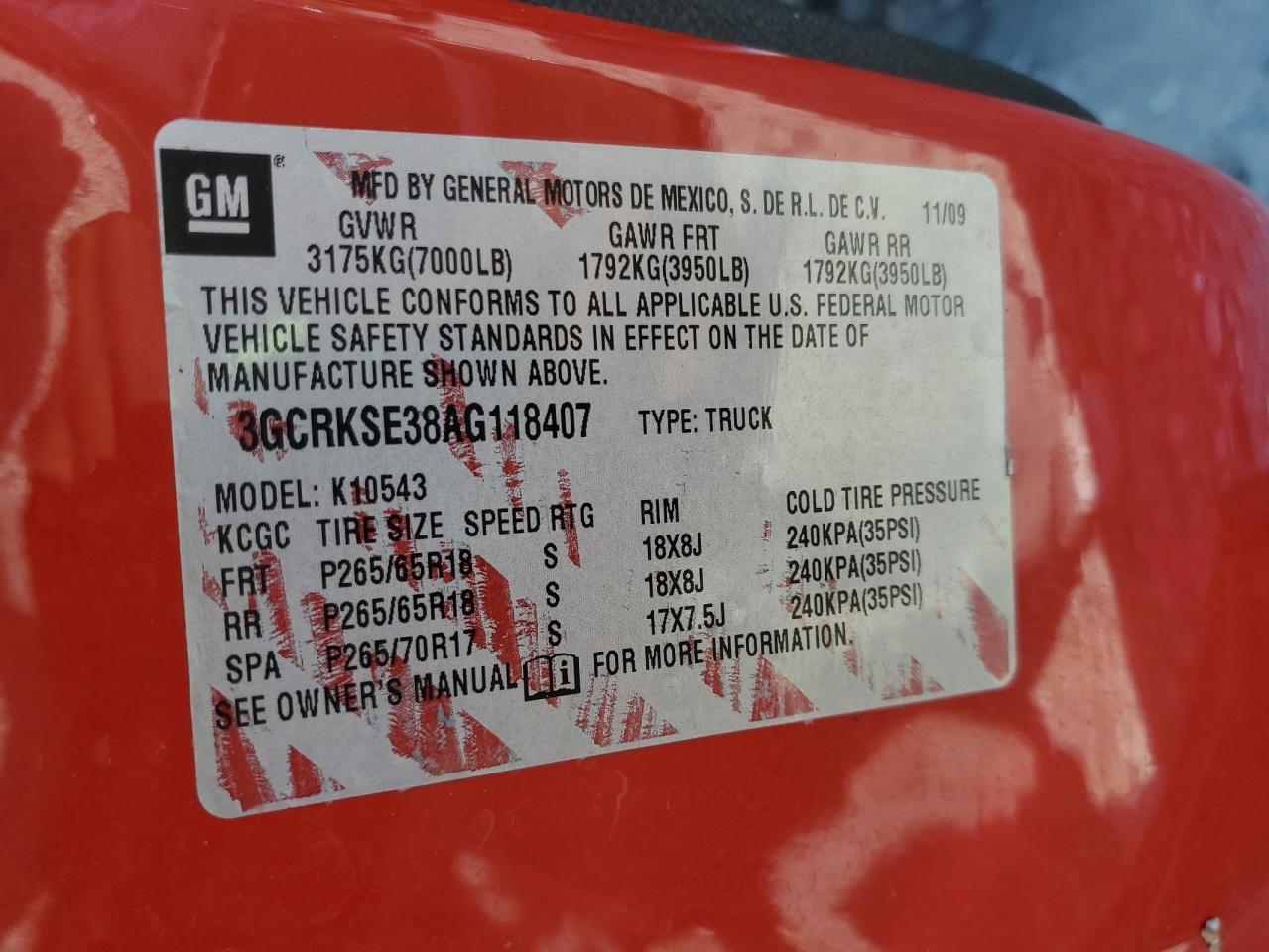 2010 Chevrolet Silverado K1500 Lt VIN: 3GCRKSE38AG118407 Lot: 64827665