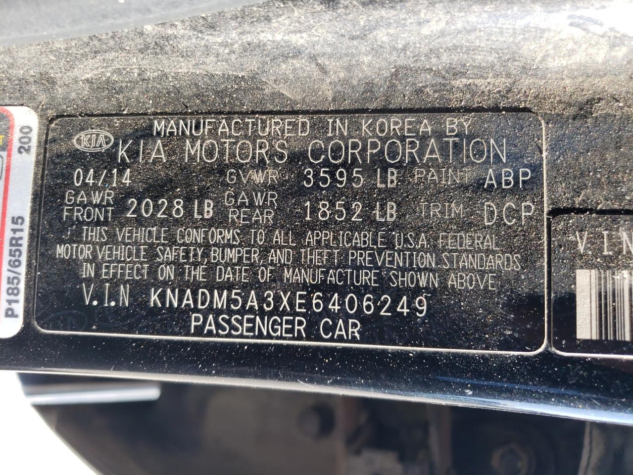 2014 Kia Rio Lx VIN: KNADM5A3XE6406249 Lot: 65837165